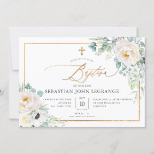 PixDezines H2 Peonies Eucalyptus Baptism Inbjudningar
