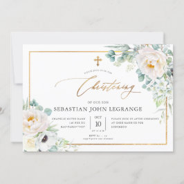 PixDezines H2 Peonies Eucalyptus Christening Inbjudningar