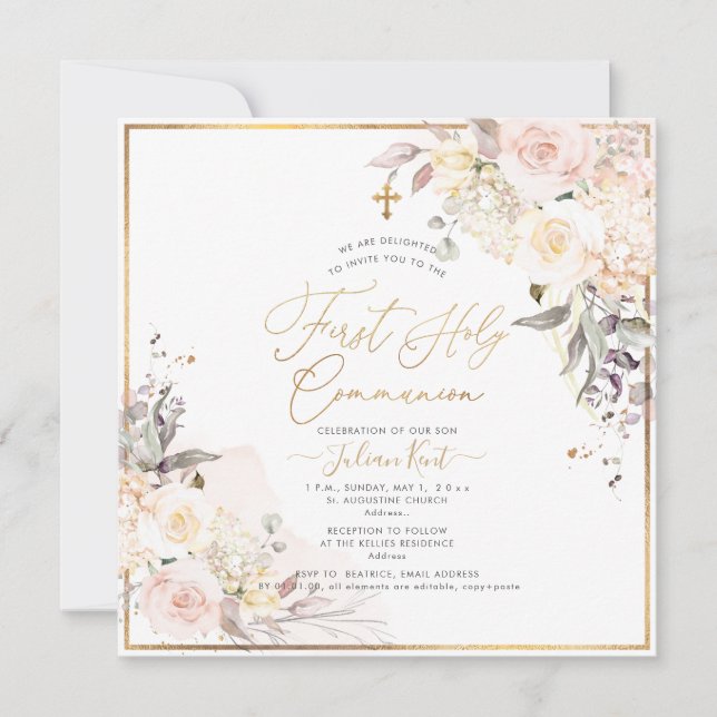 PixDezines H2  Ro Första Heligan Communion Inbjudningar (Framsida)