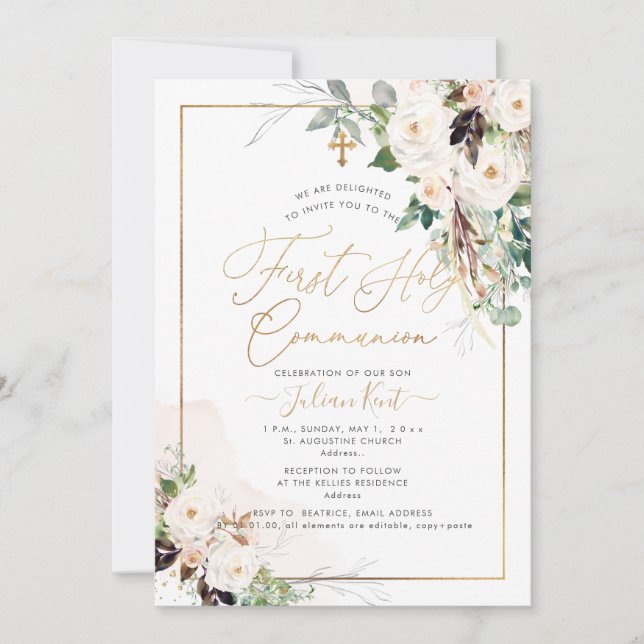 PixDezines H2  Ro Första Heligan Communion Inbjudningar (Framsida)