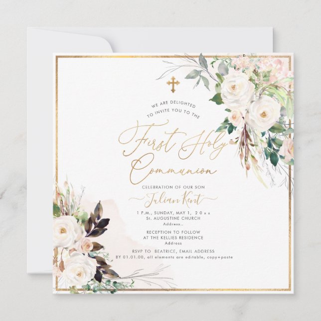 PixDezines H2  Ro Första Heligan Communion Inbjudningar (Framsida)