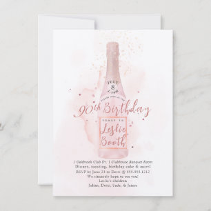 PixDezines H2 Rosa Champagne 90 Födelsedag Inbjudningar