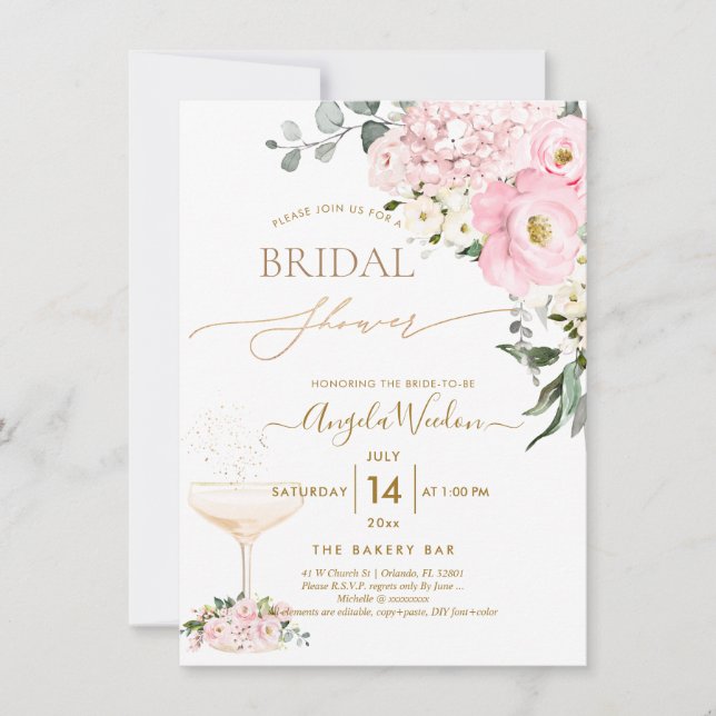 PixDezines H2 Rosa Hydrangea Rosor Bröllopsfest Inbjudningar (Framsida)