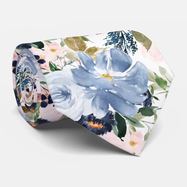 PixDezines H2 Rosabränd Rosa Dammblå Blommor  Slips (Rullad)