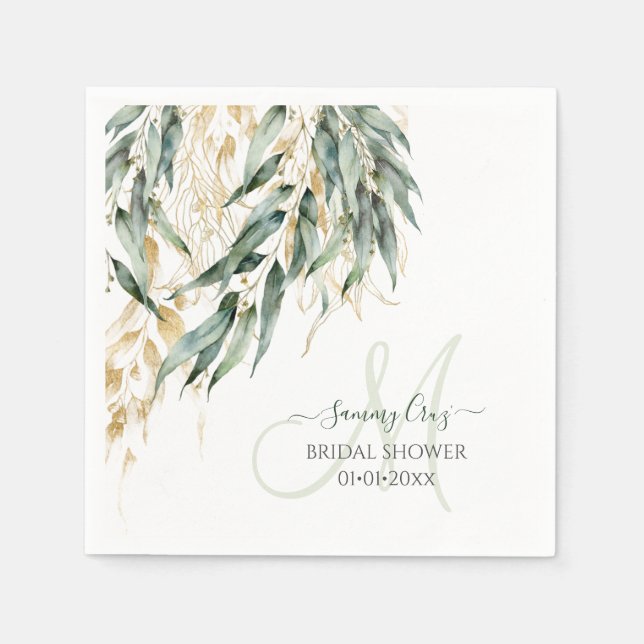 PixDezines H2 Rustic Willow Eucalyptus Monogram Pappersservett (Framsidan)