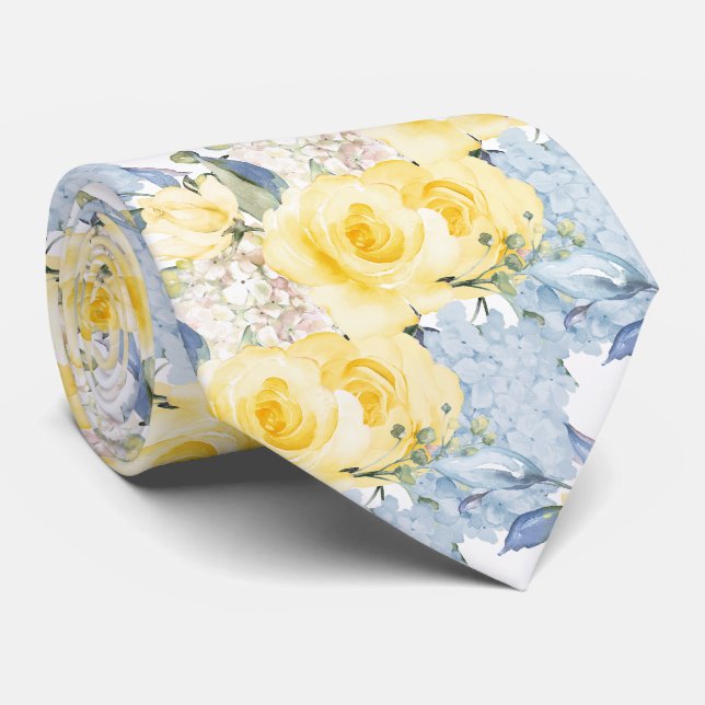 PixDezines H2 Sommar Gula Rosor Blå Hortensia Slips (Rullad)