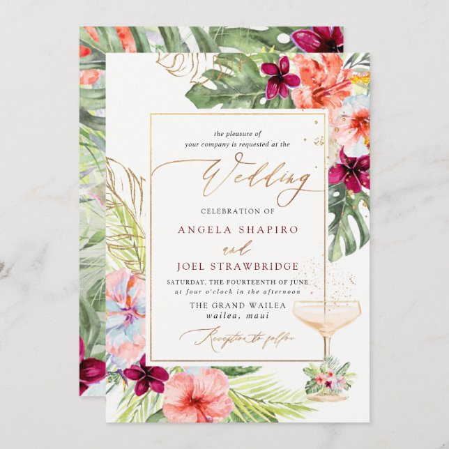 PixDezines H2 Tropical Paradise Brunch BubLY Inbjudningar (Fram/baksida)