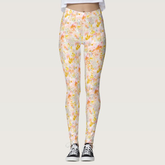 PixDezines H2 Vår blommor  Mustard Leggings (Framsida)