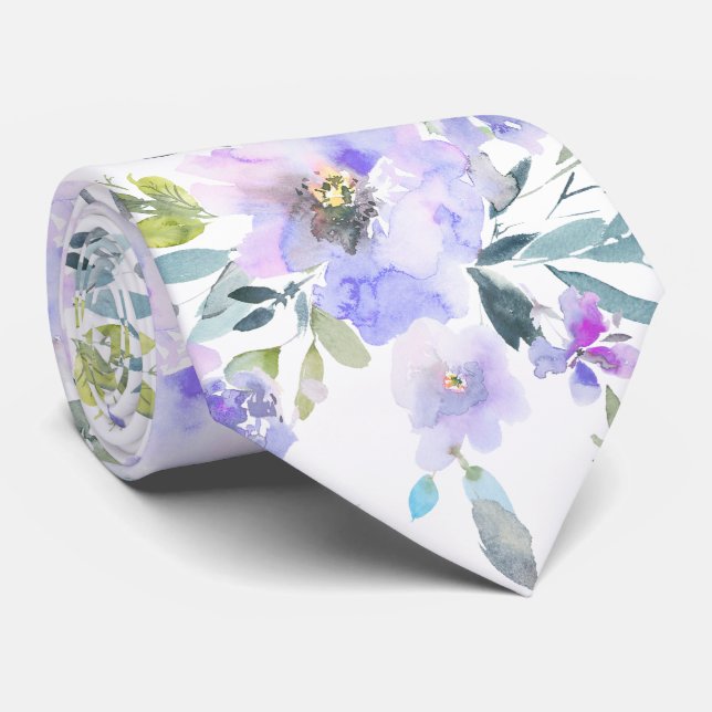 PixDezines H2 Vårblommor Dammgrå Lila Rosor Slips (Rullad)
