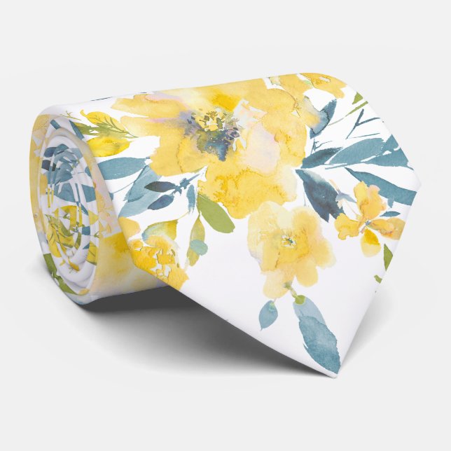 PixDezines H2 Vårblommor Gul Blå Rosor Slips (Rullad)