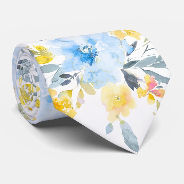 PixDezines H2 Vårblommor Gula Blå Rosor Slips (Rullad)