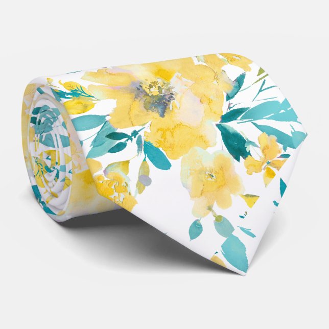 PixDezines H2 Vårblommor Gula Blå Rosor Slips (Rullad)