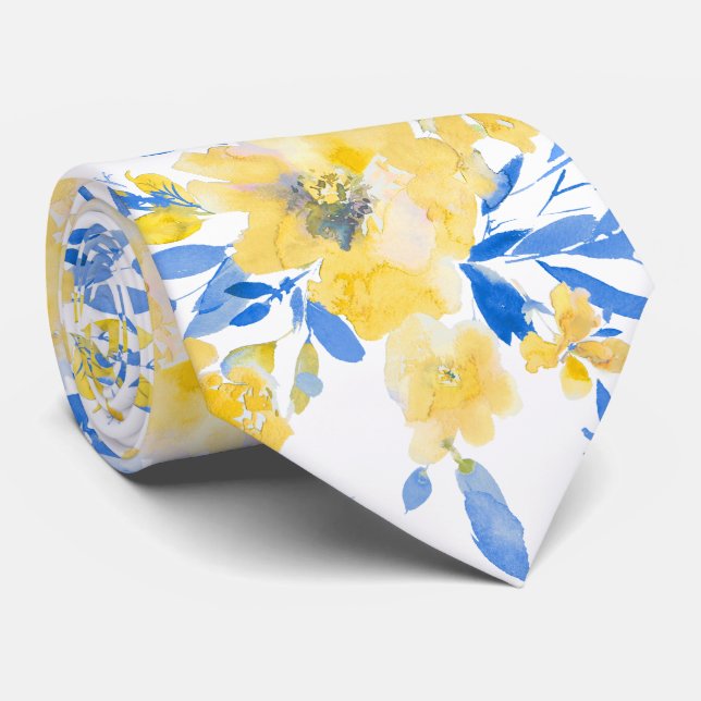 PixDezines H2 Vårblommor Gula Blå Rosor Slips (Rullad)