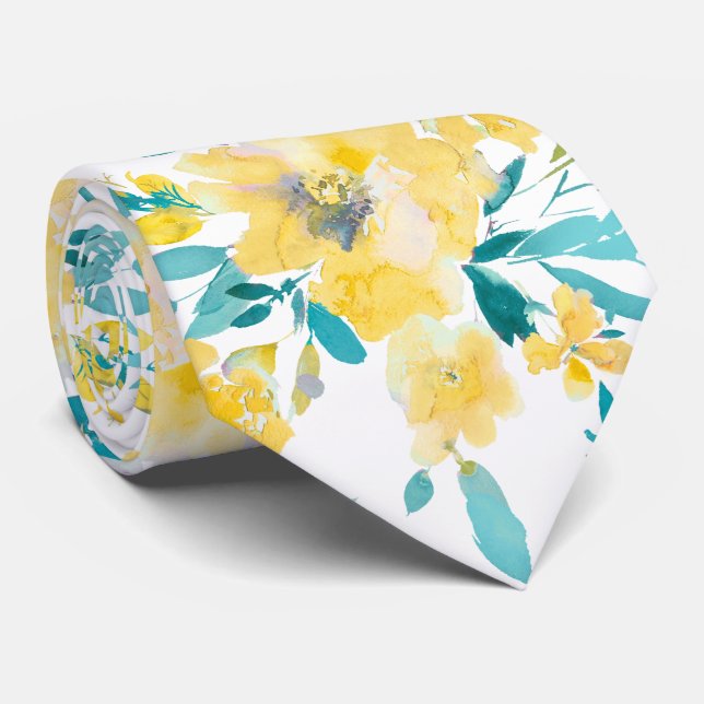 PixDezines H2 Vårblommor Gula Blå Rosor Slips (Rullad)