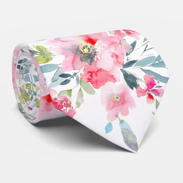 PixDezines H2 Vårblommor Rosa Röd Dammt Blå  Slips (Rullad)