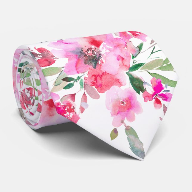 PixDezines H2 Vårblommor Rosa Röd Slips (Rullad)