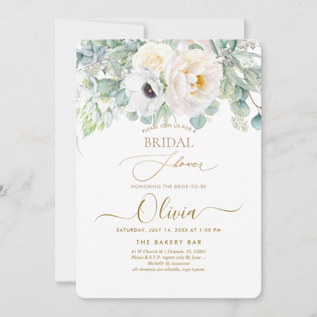 PixDezines H2 Vita Peonies Anemone Bröllopsfest Inbjudningar (Framsida)