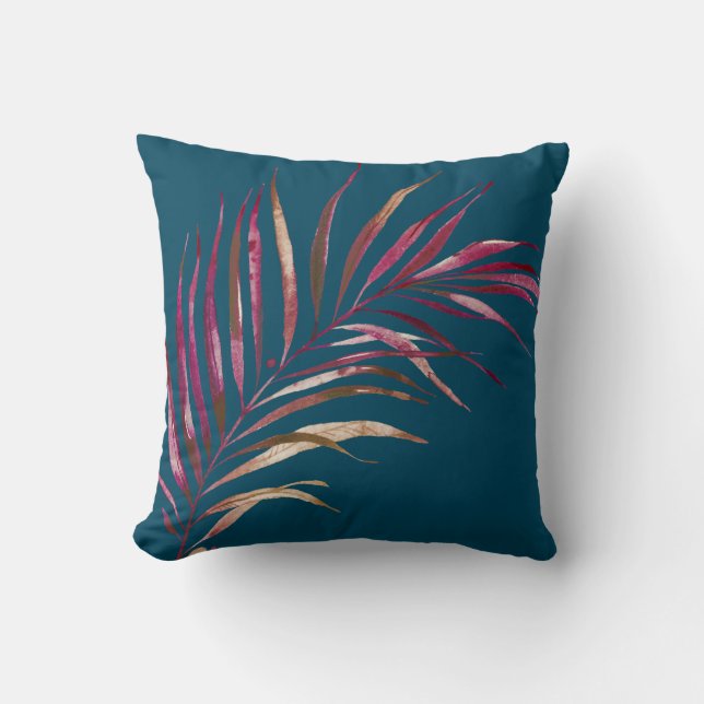 PixDezines handflatan fronds, burgundy+ro guld Kudde (Framsida)