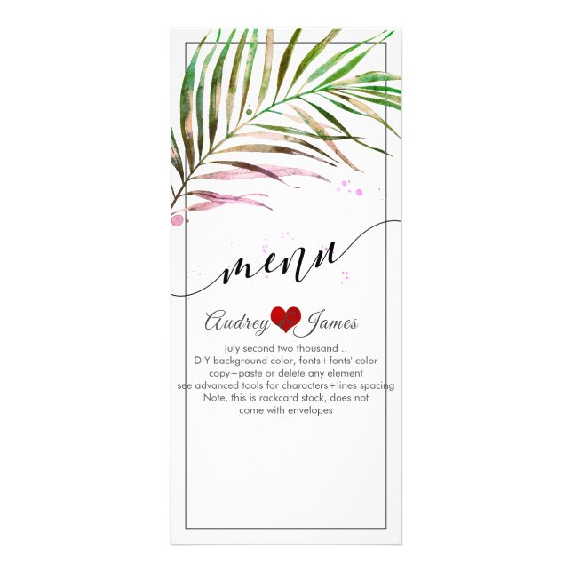 PixDezines Handflatan Fronds | Greenery Menu Reklamkort (Framsidan)