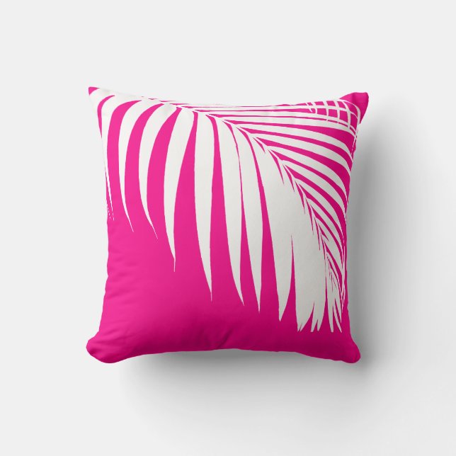 PixDezines Handflatan Fronds/Shock rosa/White Kudde (Framsida)