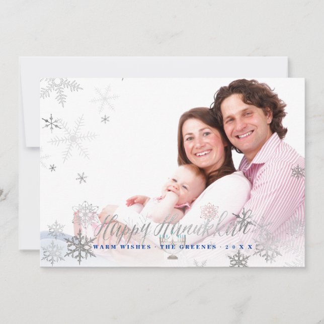 PixDezines Hanukkah/Faux Silver Snöflingor Julkort (Framsida)
