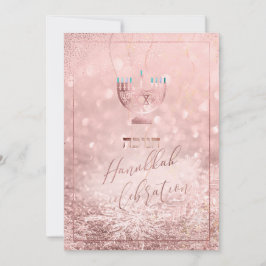 PixDezines Hanukkah-firande, Rose Guld Snö Inbjudningar