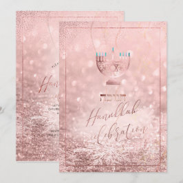 PixDezines Hanukkah-firande, Rose Guld Snö Inbjudningar