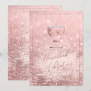 PixDezines Hanukkah-firande, Rose Guld Snö Inbjudningar