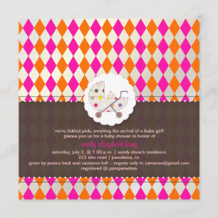 PixDezines harlekin/rosa+orange/baby shower/gör de Inbjudningar