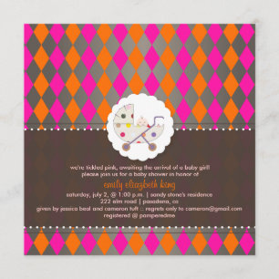 PixDezines harlequin/rosa+orange/babydusch/DIY Inbjudningar
