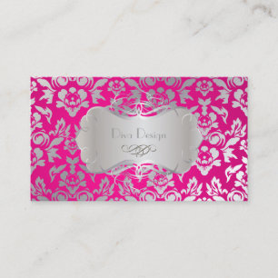 PixDezines Haute Coutour Damask, Fals Silver Visitkort