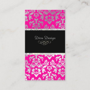 PixDezines Haute Coutour Damask, Faux Silver Visitkort