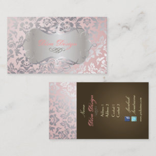 PixDezines Haute Coutour Damask, Faux Silver Visitkort