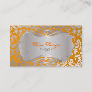 PixDezines Haute Coutour Damask, Faux Silver Visitkort