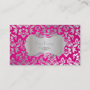PixDezines Haute Coutour Damask, Faux Silver Visitkort