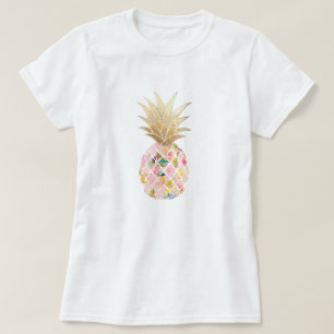 PixDezines Hawaii, Aloha Rosa Pineapple/Faux Guld Tee