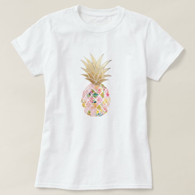 PixDezines Hawaii, Aloha Rosa Pineapple/Faux Guld Tee (Design framsida)