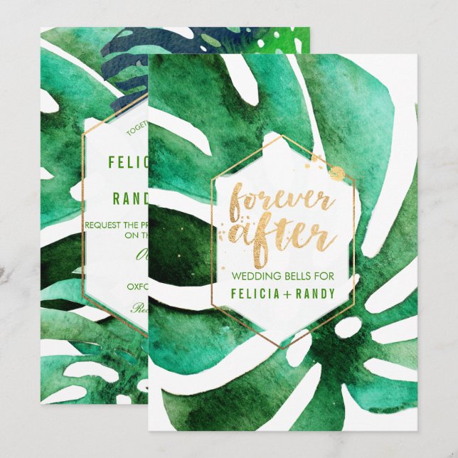 PixDezines Hawaiian Monstera/DIY Background färg Inbjudningar (Fram/baksida)