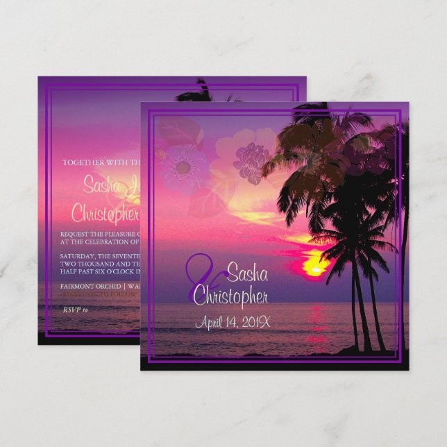 PixDezines Hawaiian Sunset Beach /Luau Inbjudningar (Fram/baksida)