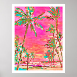 PixDezines hawaiiansk strand/Pink/Teal Poster