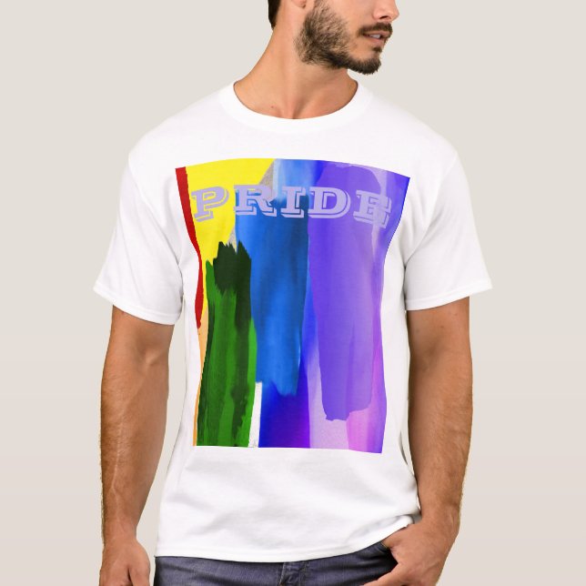 PixDezines HBTQ Borstat Vattenfärg Regnbåge T Shirt (Framsida)