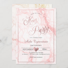 PixDezines Hens Party Faux Ro Guld Script+Marble Inbjudningar