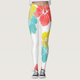 PixDezines Hibiscus/Gul/Orange/Aqua/Gör-det-själv- Leggings