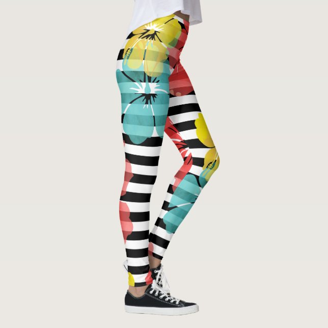 PixDezines Hibiscus/Gult/Orange/Aqua/DIY Bckgrand Leggings (Höger)