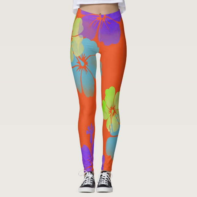 PixDezines Hibiscus/Lime/Lila/Aqua Leggings (Framsida)
