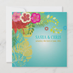 PixDezines Hibiscus+monstera/gult+aqua Inbjudningar