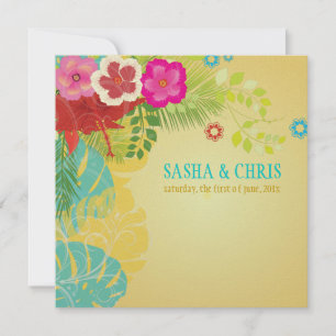 PixDezines Hibiscus+monstera/gult+aqua Inbjudningar