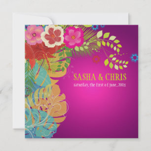 PixDezines Hibiscus+monstera/gult+fuschia Inbjudningar