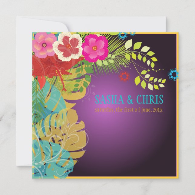 PixDezines Hibiscus+nstera/gult+aqua Inbjudningar (Framsida)