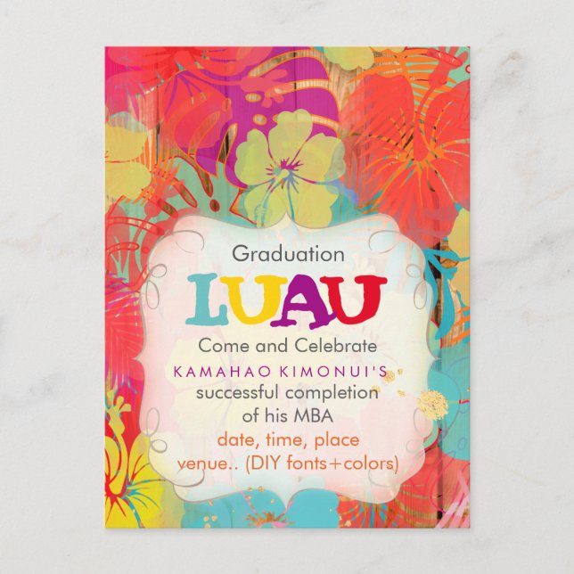 PixDezines hibiscus/studenten/luau/DIYevent Inbjudan Vykort (Framsida)